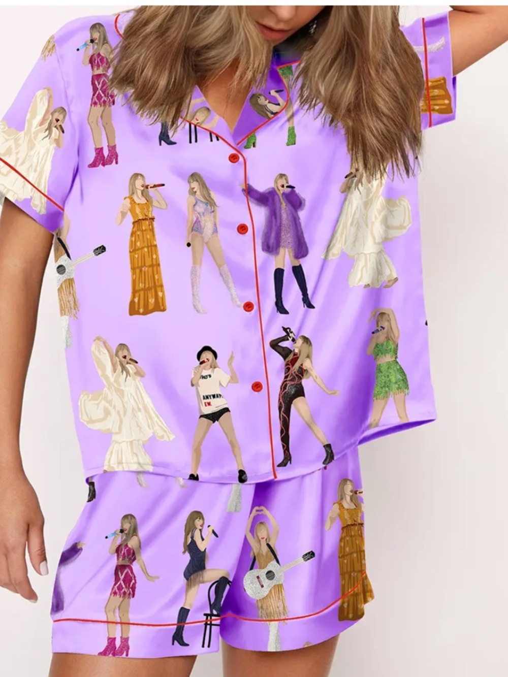 Taylor Swift The Eras Tour Satin Printed Short-Sleeve Pajama Set